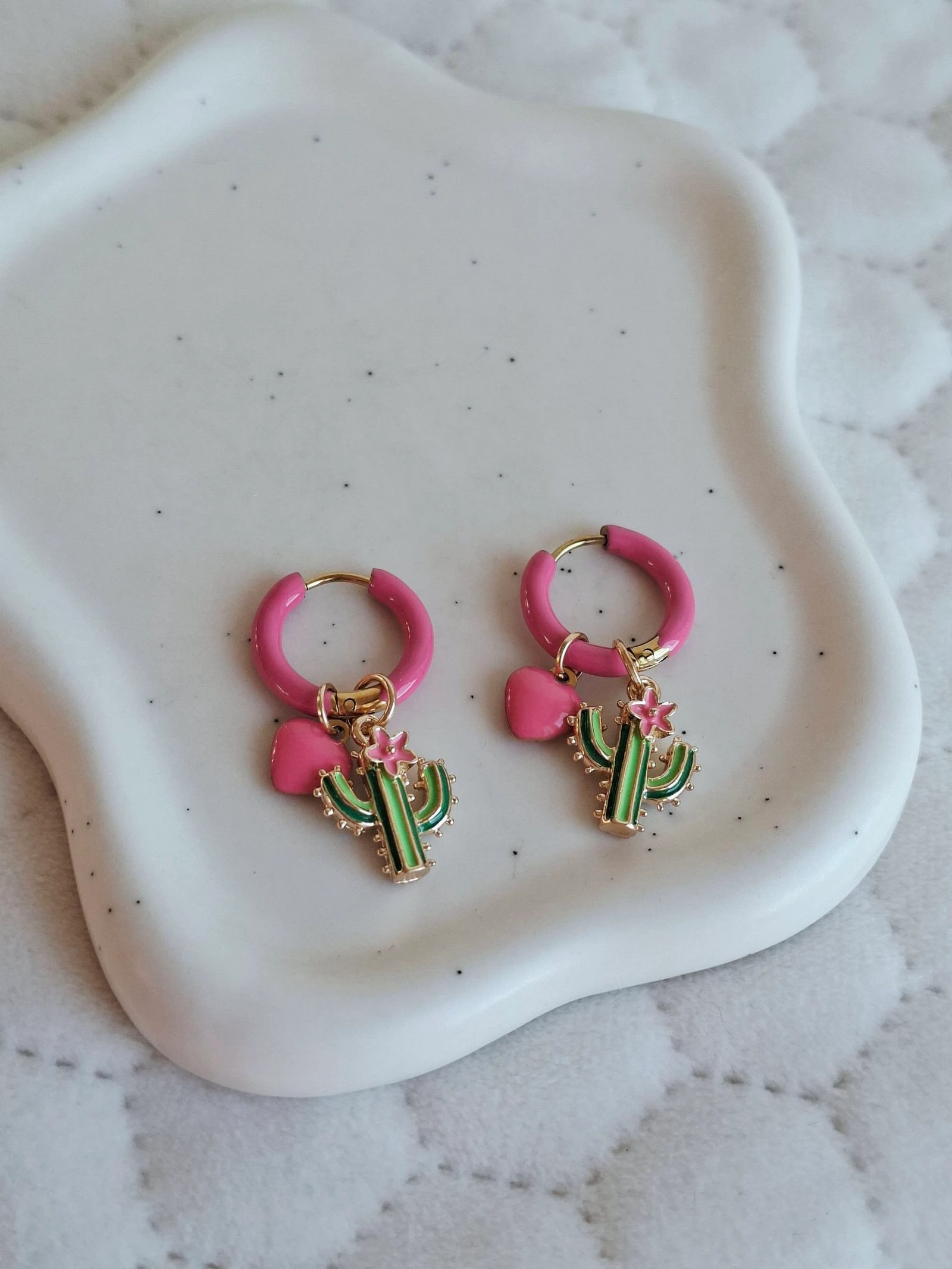 Pendientes cactus rosa verde oro esmaltado – photo 3